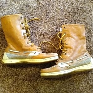 Sperry Top Sider Tan Leather  Lined  Boat Mid Calf Boot Women's 7